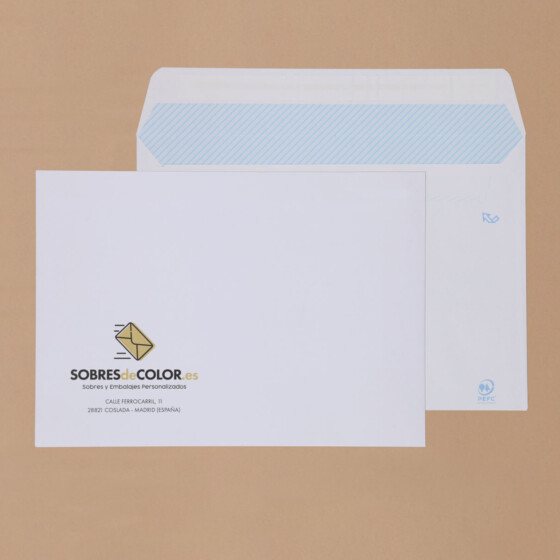 Sobres comerciales folio prolongado 260x360mm, sin ventana, blancos.